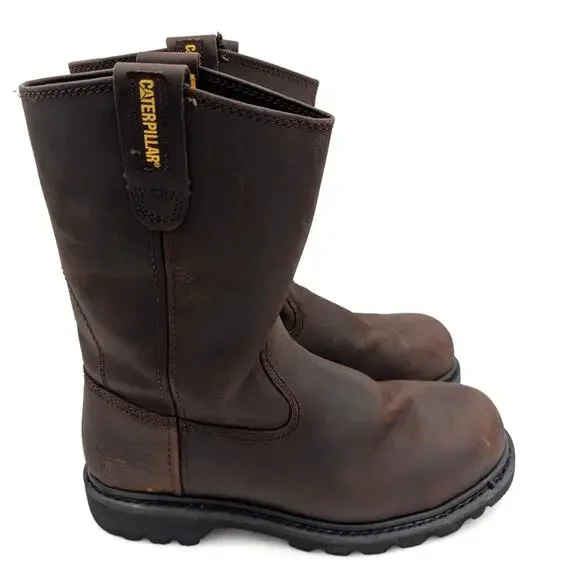 CAT Revolver Steel Toe Work Boots Men's Leather Brown Size US8.5 EU41.5